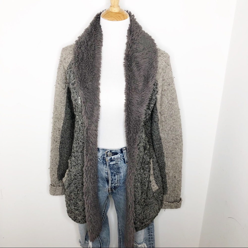 Anthropologie Sleeping on Snow Faux Fur Cardigan